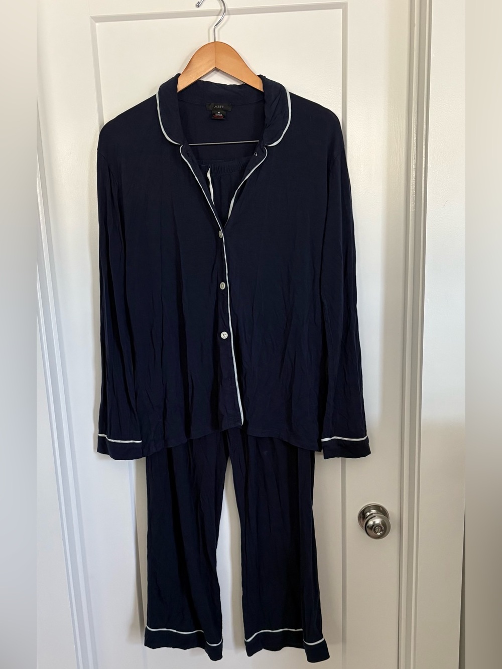 J. Crew Women's Dreamy Pajama Set - Navy with White Piping